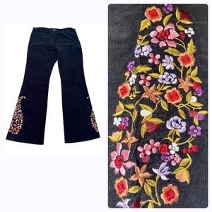 Vintage Betsey Johnson Low Rise Flared Embroidered Corduroy Pants bell bottom 10